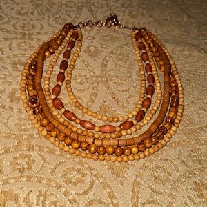 Sassy Jones Multi-Strand Wood Bead Necklace - Brown & Tan